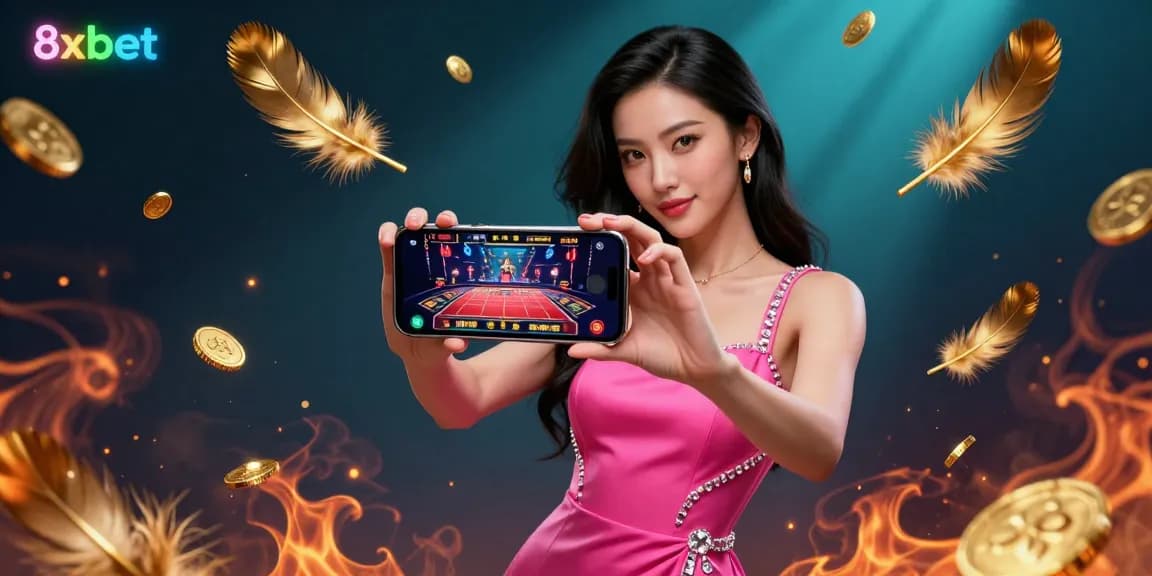 Engage with the captivating 8xbet live dealer experience, featuring a confident woman showcasing game dynamics.