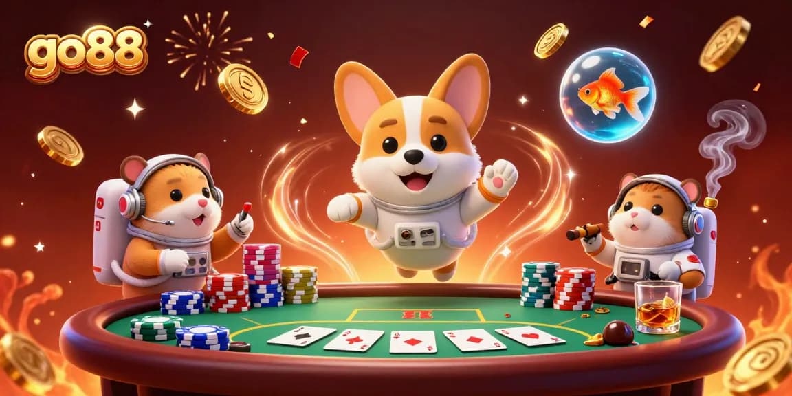 Engage with go88 in a vibrant space casino, showcasing dynamic characters and gaming elements.