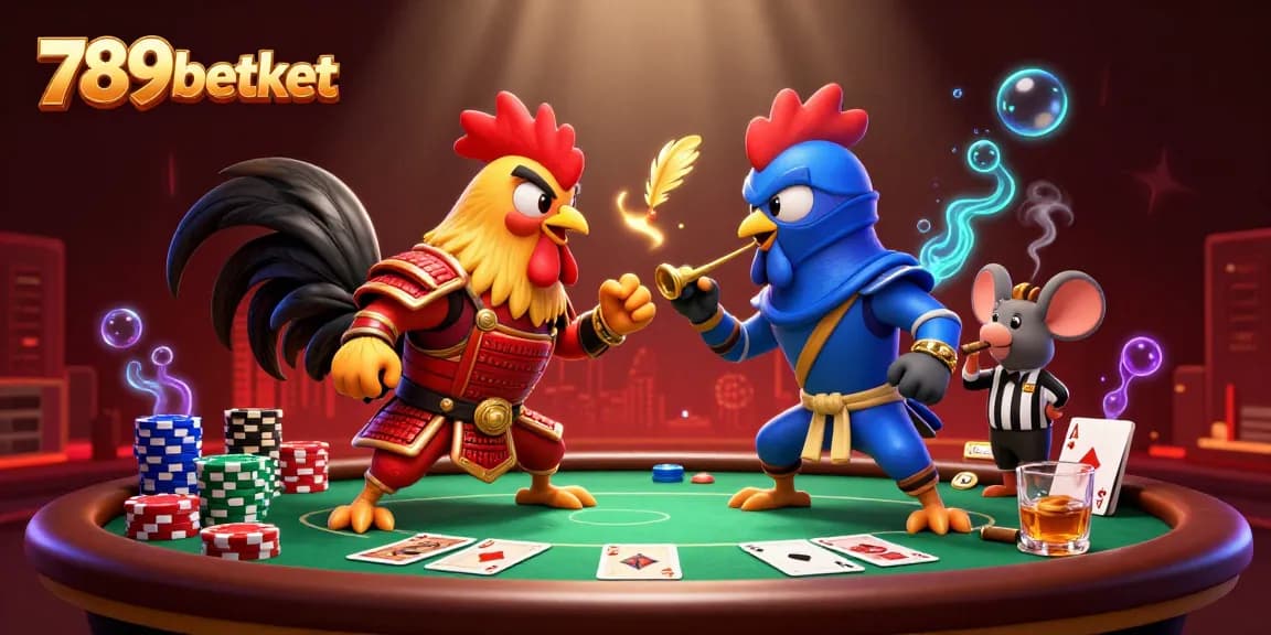 Experience intense gameplay with 789betket's dynamic roosters in a poker showdown.