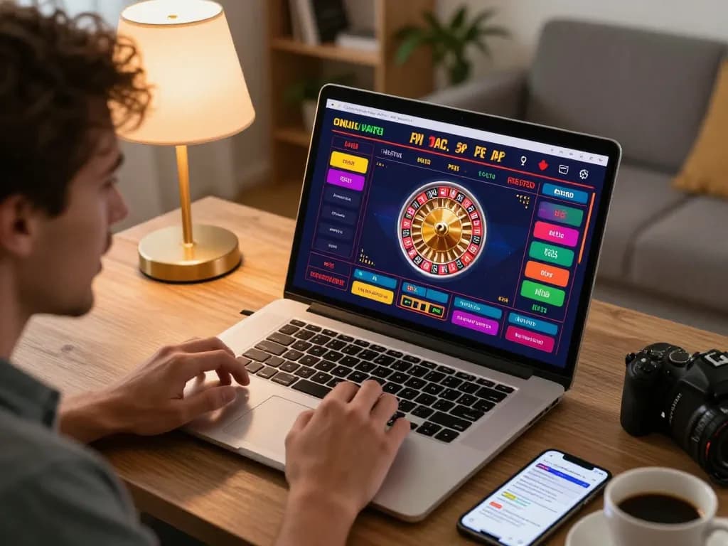 MM88 online gaming interface showcasing an exciting roulette game on a laptop in a cozy home.
