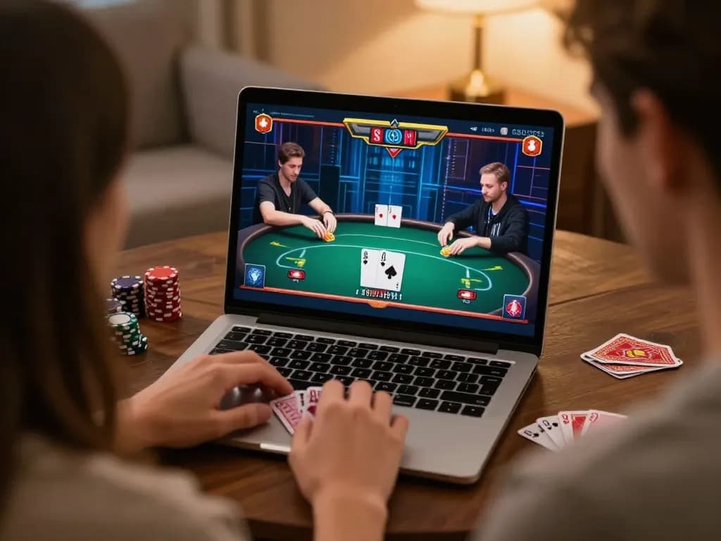 Engaging online poker game on laptop showcasing strategic gameplay at 789win.