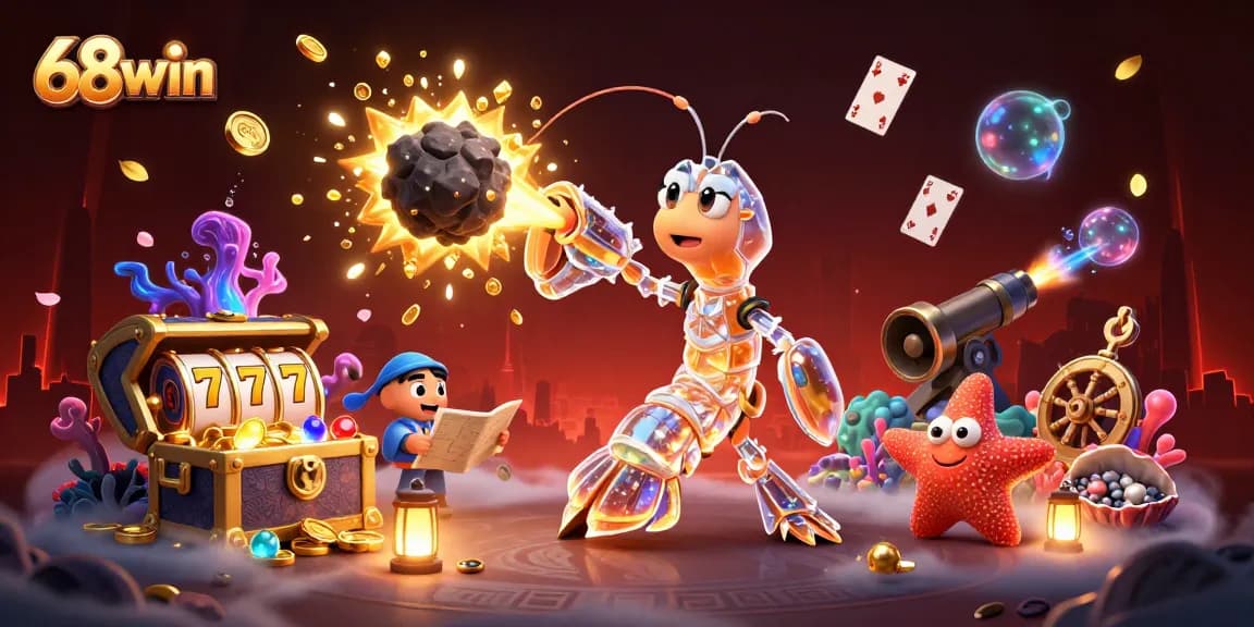 Witness the galactic samurai mantis shrimp conquering challenges at 68win with golden coins and slot reels!