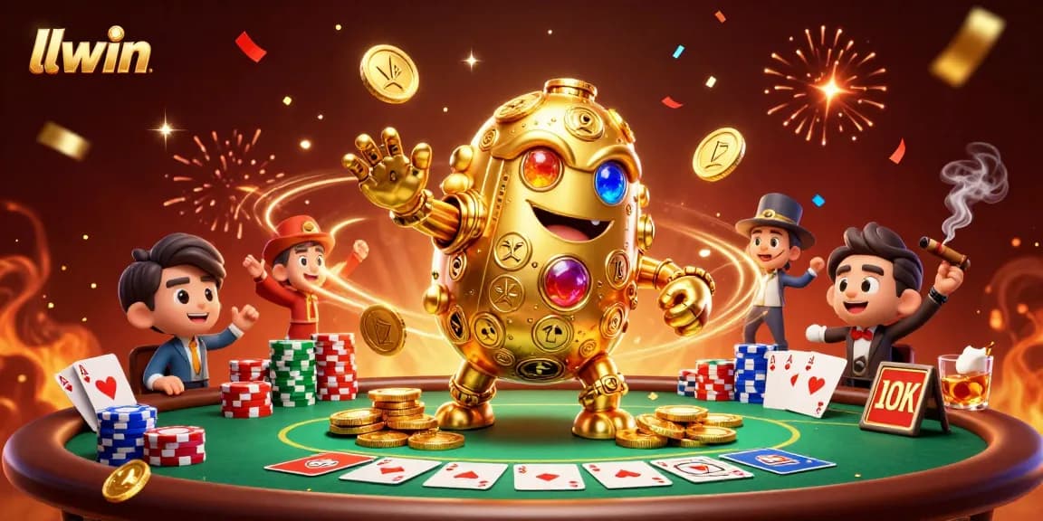 Experience exhilarating gaming with the vibrant llwin casino, featuring a dynamic golden golem surrounded by poker elements.