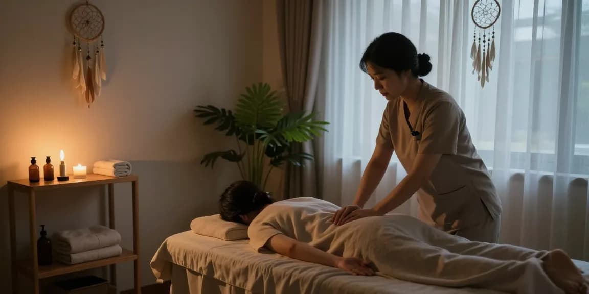 신촌출장안마 therapy session with a tranquil ambiance and therapy elements.