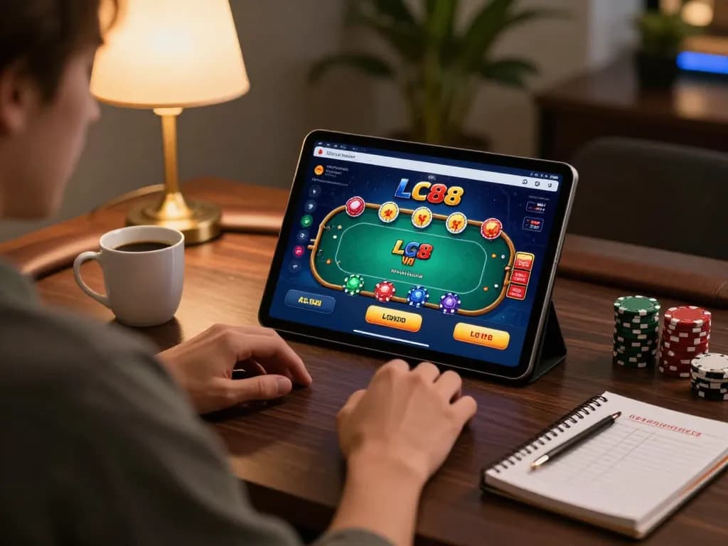 Engaging in tactical online gameplay with LC88 win app on tablet at home.