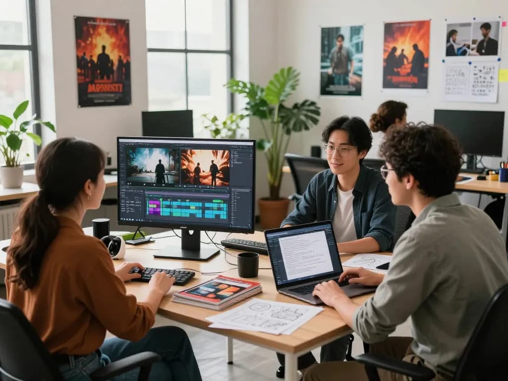 Video generation team collaborating with seedance ai technology in a modern workspace.