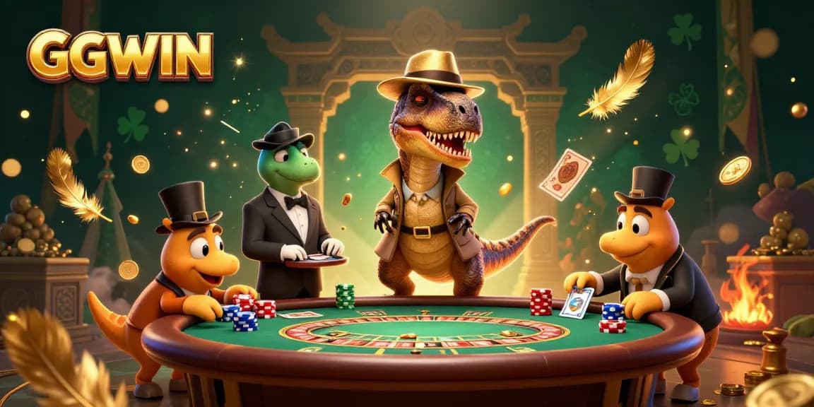 Bet on exciting games with GGWIN featuring a velociraptor at a blackjack table.