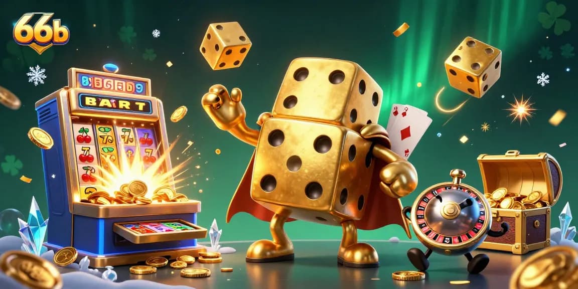 Enjoy thrilling 66b casino action with playful golden dice and jackpot excitement in vibrant 3D