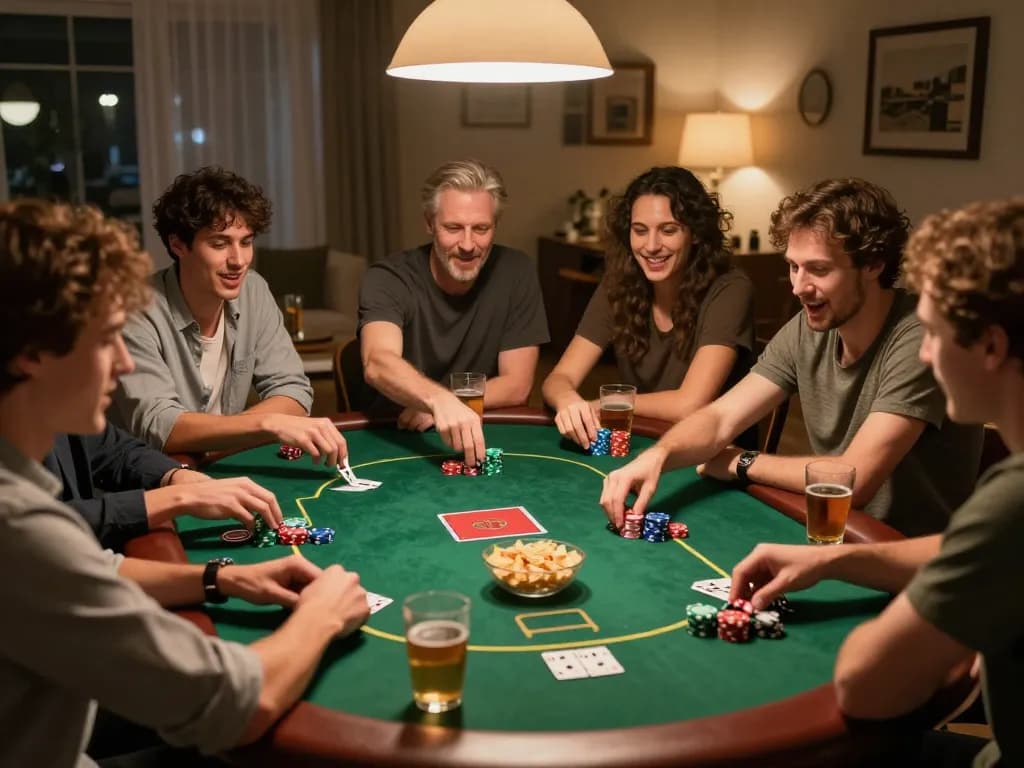 Players enjoying a thrilling poker game at home, building camaraderie while using hytw3339 com strategies.