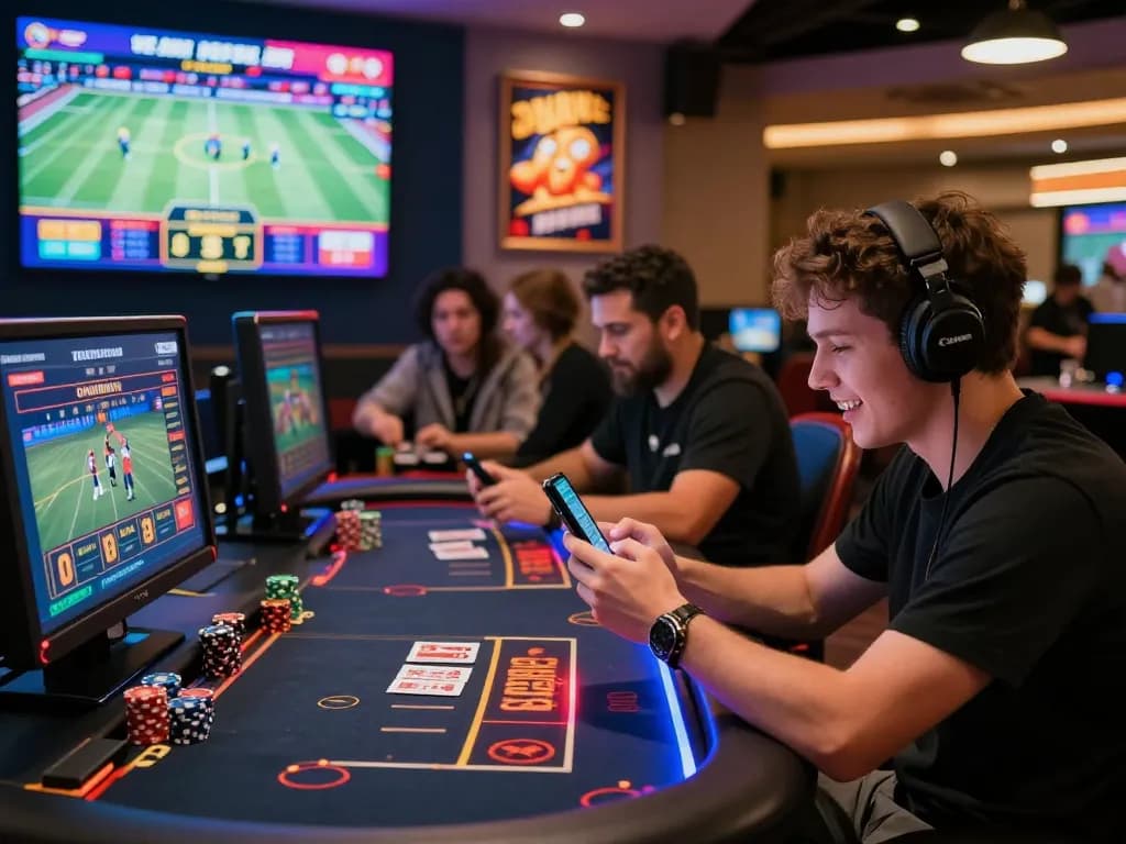 Diverse players experiencing 33 win online gambling with modern gaming interface and live events.