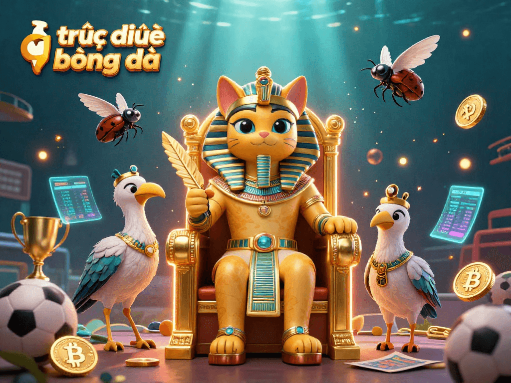 Enjoy trực tiếp bóng đá experience with a vibrant scene featuring sports-themed characters and elements.