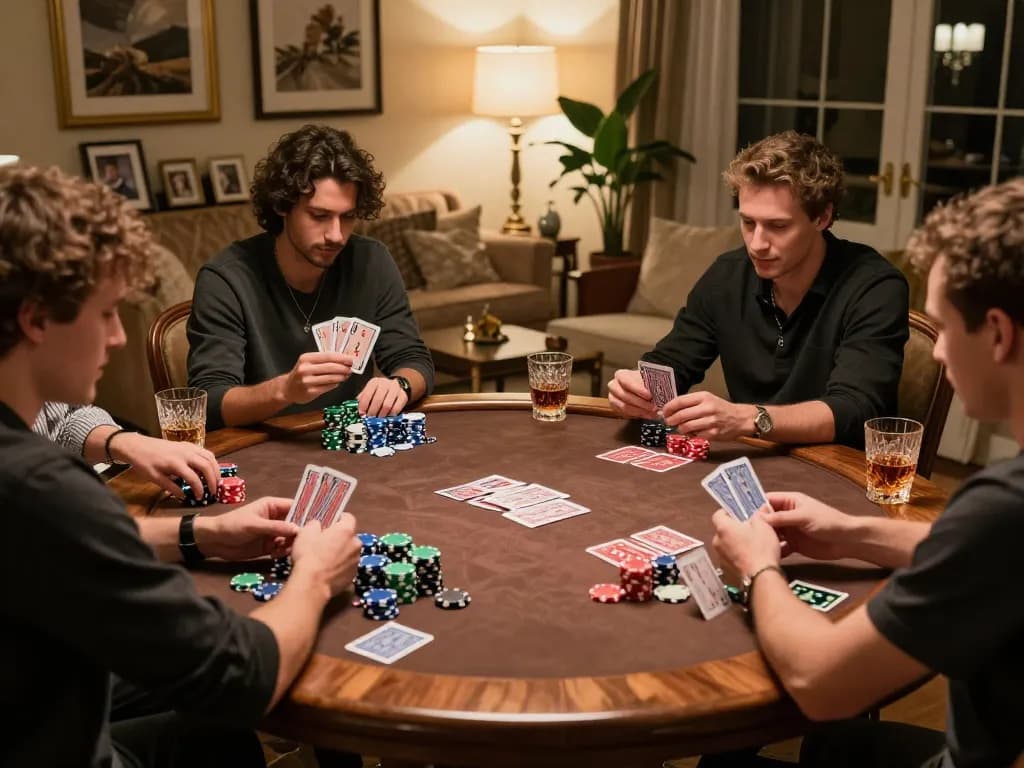 Engaging poker game night with friends showcasing strategic gameplay on F8BET cards and colorful chips.