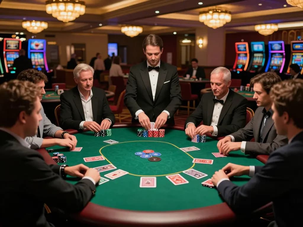 Experience the excitement of the 789win link at a sophisticated poker game in an upscale casino atmosphere.