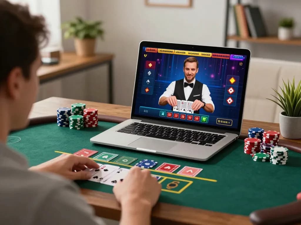MM88 live online blackjack game with chips and cards displayed, showcasing engaging gameplay at home.