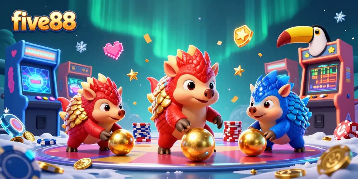 Experience the thrilling gaming action at five88 with playful pangolins navigating casino excitement.