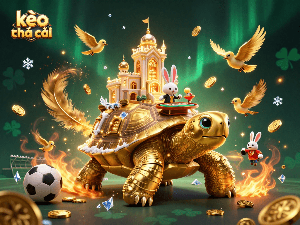 Place your bets with kèo nhà cái while enjoying this dynamic casino illustration featuring a tortoise and rabbit dealer.