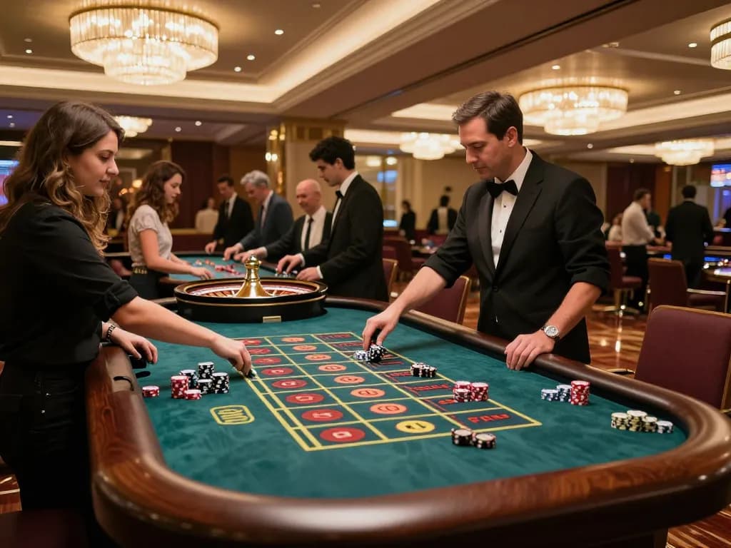 Players enthusiastically placing bets at the roulette table, experiencing the thrills of okfun gaming.