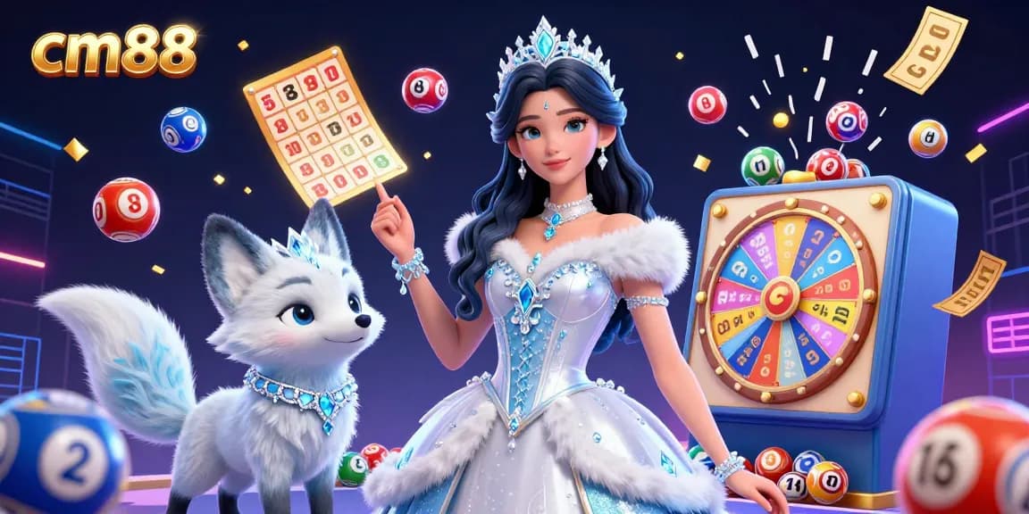 Experience high-stakes gaming fun at cm88 with colorful lottery elements and exciting prizes in a vibrant 3D scene.