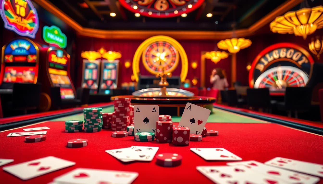 Hitclub gaming action with vibrant casino tables and colorful poker chips.