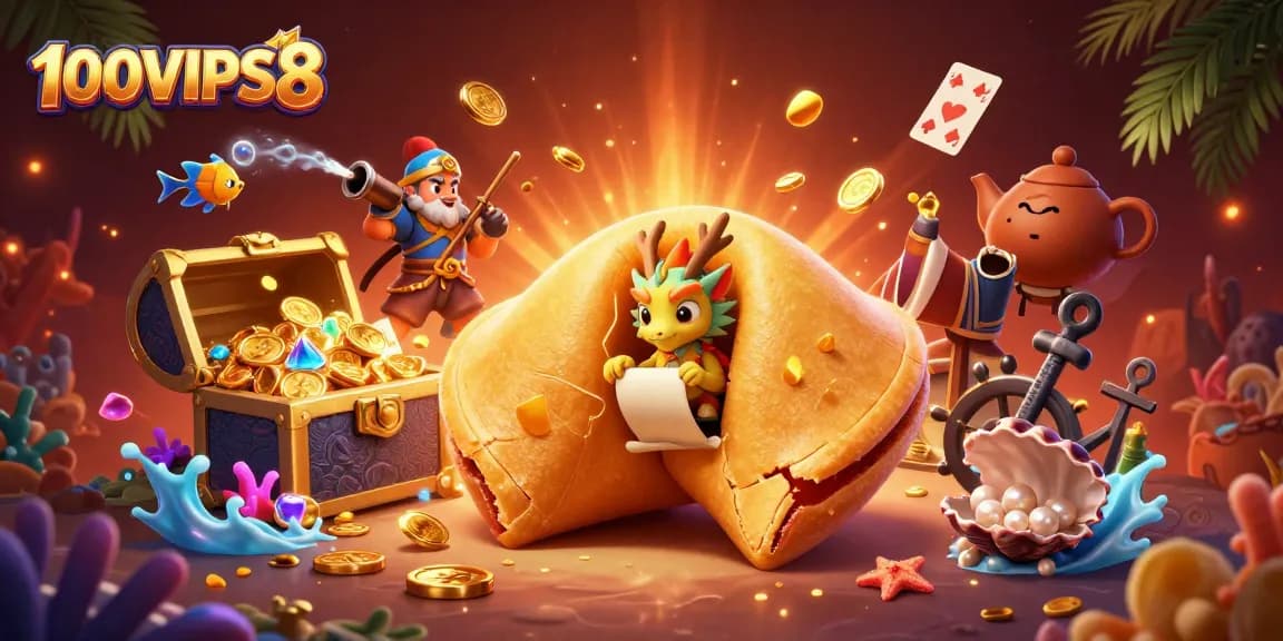 100VIPS8 players enjoy a vibrant casino scene with golden treasures and dragons.