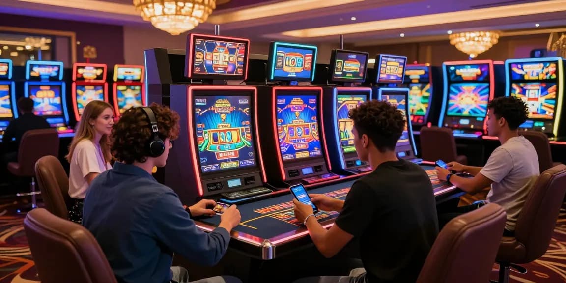 scoarch.org.uk lists the best credit card casinos with players enjoying a modern casino atmosphere featuring vibrant games and credit card transactions.