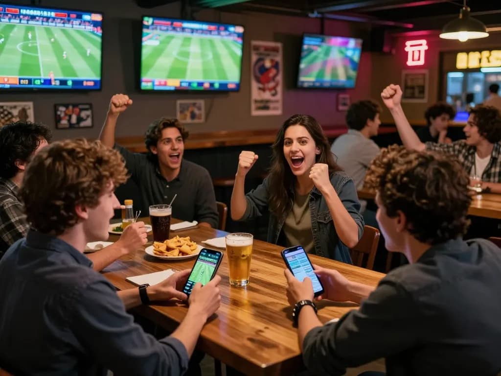 Person engaging with nowgoals sports betting app while immersed in a vibrant live football match atmosphere