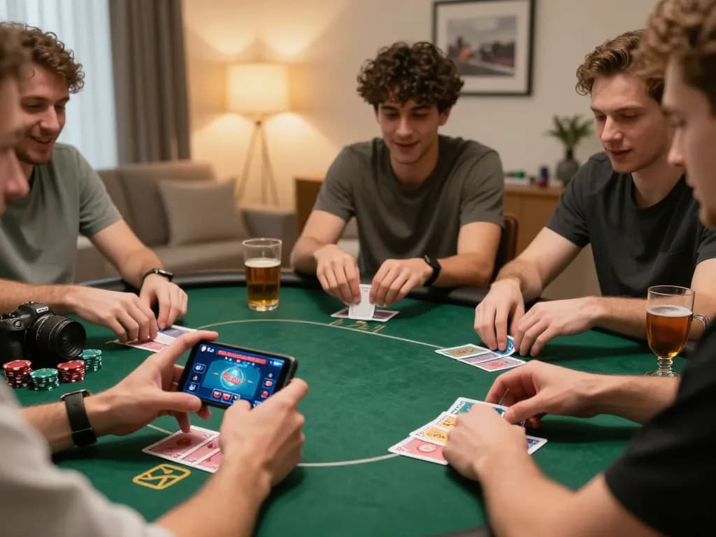 Player engaging in exciting online poker on smartphone, showcasing sunwin20 gaming experience at home