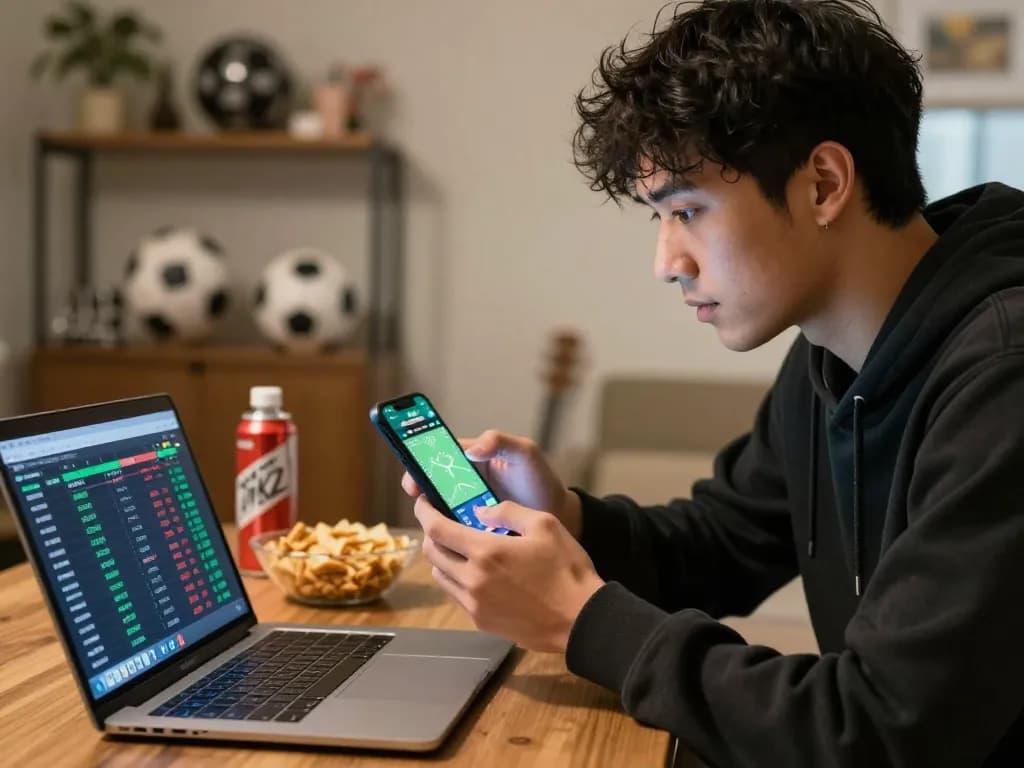 Engaging in sports betting while analyzing tỷ lệ nhà cái on a smartphone with live odds