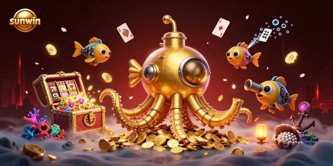 Experience thrilling wins with sunwin's animated jackpot fusion of mechanical sea creatures and golden treasure.