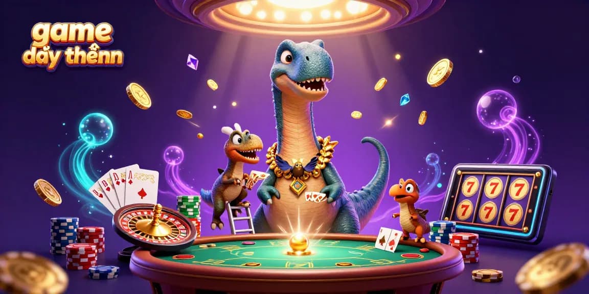 Experience the thrill of game đổi thưởng in a vibrant 3D casino scene with animated characters.