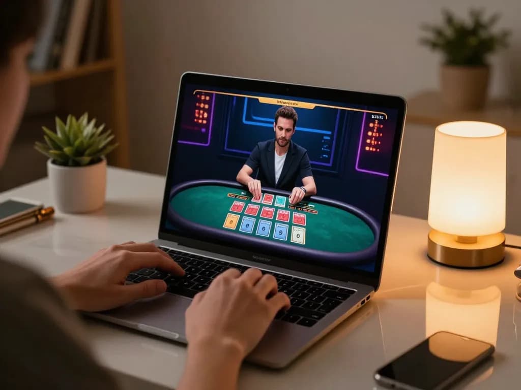 Engaging in live dealer blackjack at home, showcasing nhà cái uy tín Sunwin in a cozy gaming atmosphere.