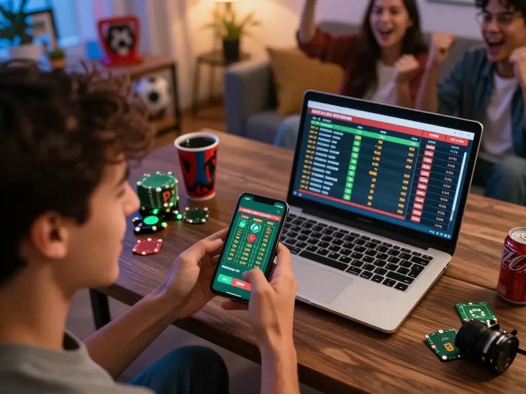 Excited players engaging in sports betting through LV88 mobile app with thrilling live odds.