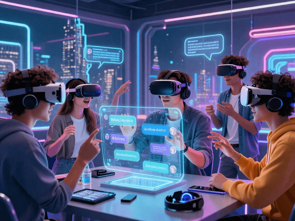 Engaging scene showcasing ai chat porn discussions in a virtual reality environment.