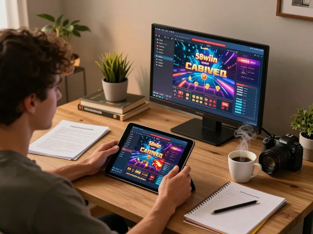 Player enjoying online casino games on 58wiin platform while analyzing strategies in a comfortable setting.