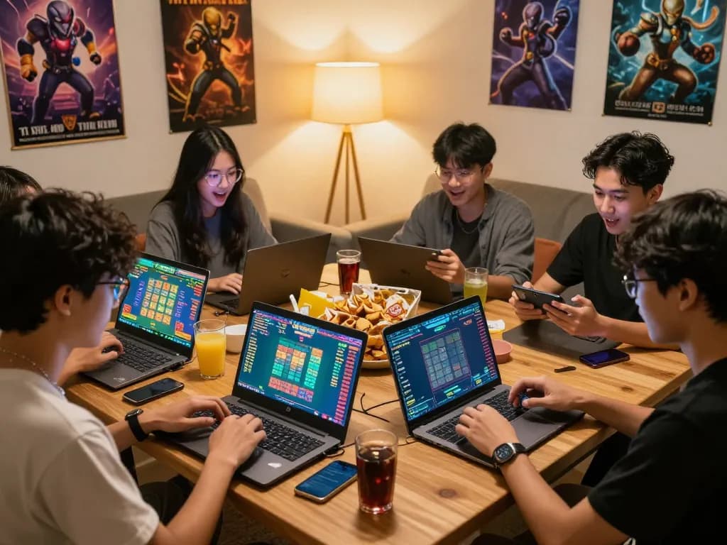 Group enjoying a game of tài xỉu md5 in a vibrant living room