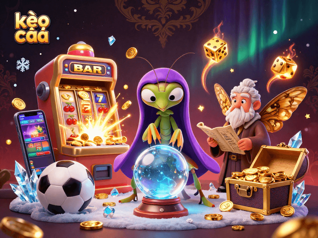 Engage with kèo nhà cái in this dynamic 3D casino scene featuring fortune tellers and jackpot elements.