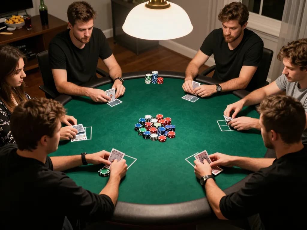 Action-packed poker game at home with players focused on strategies for lu88 betting