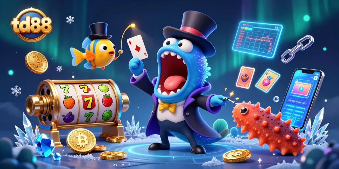 Play thrilling slots and win with td88, illustrated by unique sea creatures in magic casino scene.