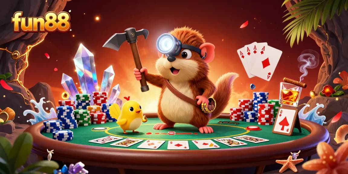 Engage with fun88 as a 3D cartoon mole and canary explore a treasure cave of poker excitement.