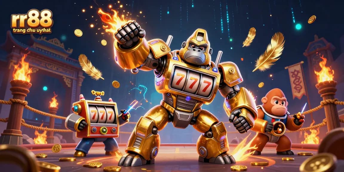 Engage with the exciting rr88 trang chủ uy tín where a golden gorilla mech unleashes thrilling slots action.