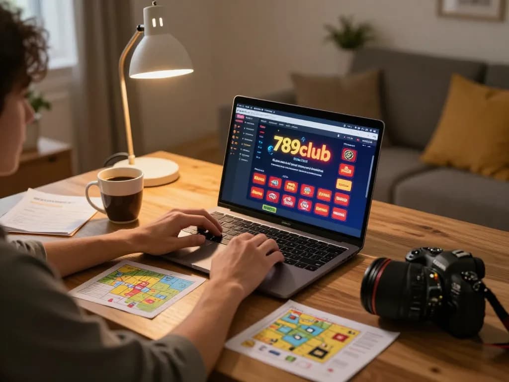 User enjoying the 789club gaming experience on a laptop in a cozy home setting.