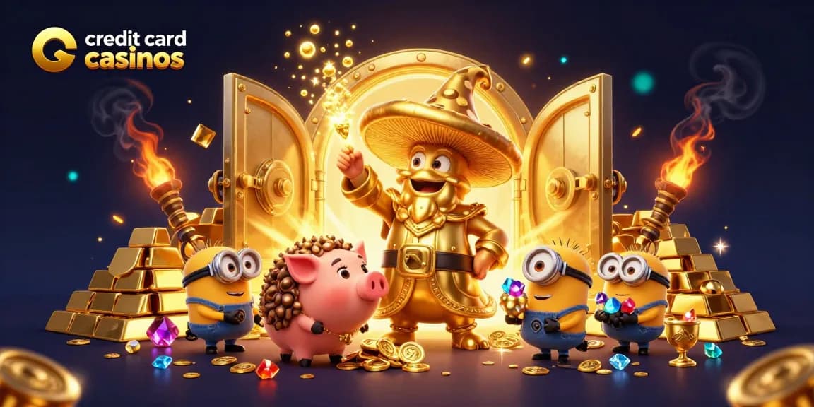 Experience thrilling wins at credit card casinos with enchanting superheroes in a treasure scene.