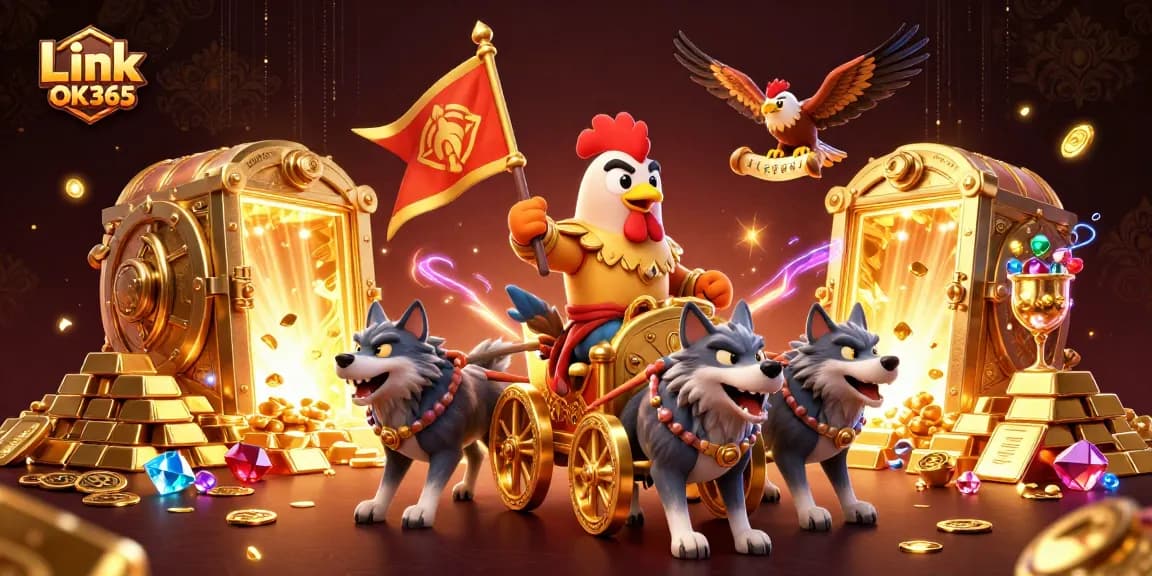 Experience the thrill with Link OK365 in a vibrant 3D illustration of a casino world.