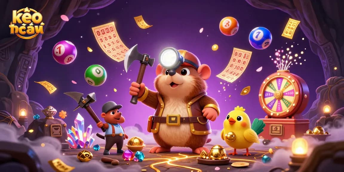 Engage with kèo nhà cái through colorful lottery elements and a vibrant treasure hunting adventure.