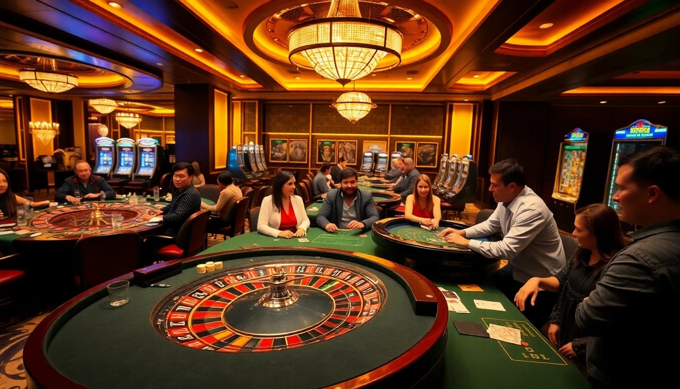 Gamblers enjoying high-stakes play at nhà cái tg88's vibrant casino environment.