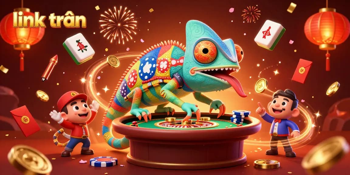 Experience the excitement of link trần as a vibrant chameleon casino owner amidst dazzling gaming elements.