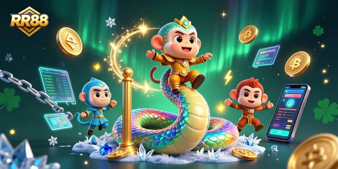 Engage with RR88's exciting world through vibrant 3D imagery featuring dynamic casino elements.