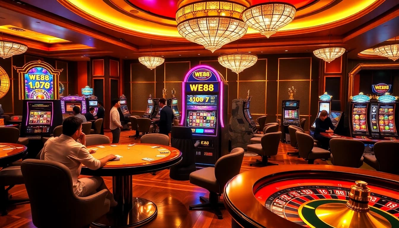Experience the excitement at WE88 with vibrant slot machines and immersive gaming tables.