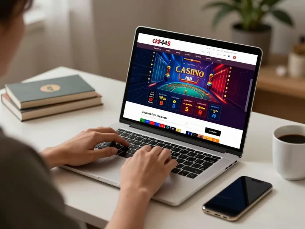 Engaging scene with a user on ck444s enjoying online casino games at home, showcasing vibrant interface.