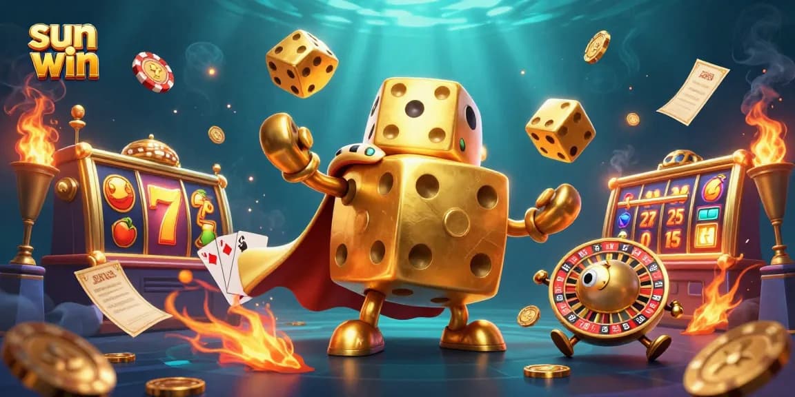 Experience the thrill of sun win with golden dice and jackpot symbols in this dynamic casino scene.